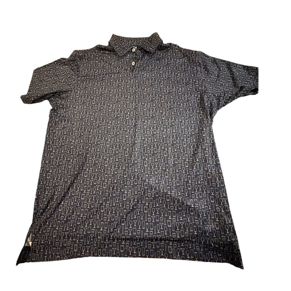 FootJoy Men’s Golf Polo Shirt Blue Cocktail Drink Print Short Sleeve Size Large